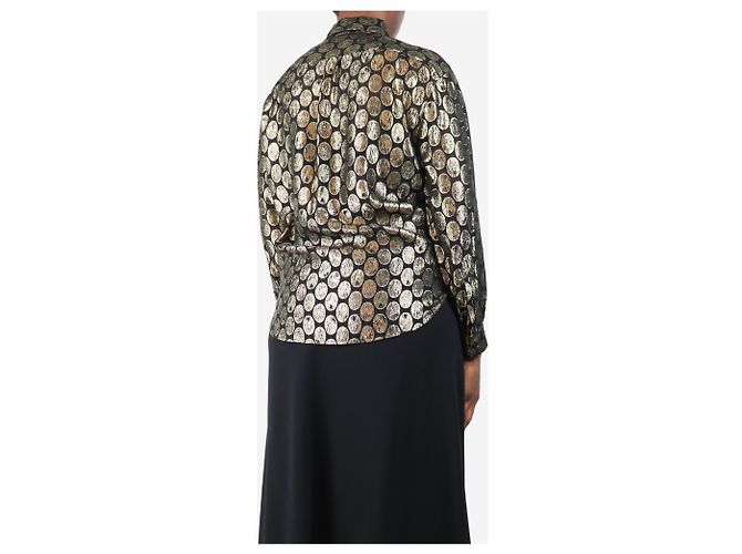 Saint Laurent Camisa ovalada de lurex negro y dorado - talla UK 10 - vista 2