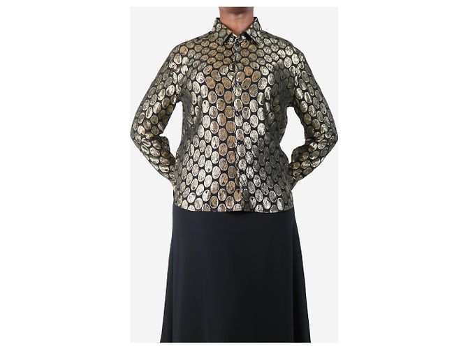 Saint Laurent Camisa ovalada de lurex negro y dorado - talla UK 10 - vista 3