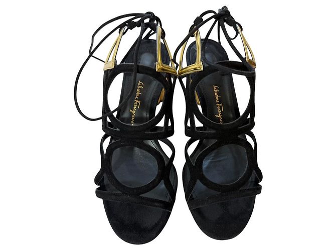 Sandali in suede con lacci Salvatore Ferragamo Nero - vista 3