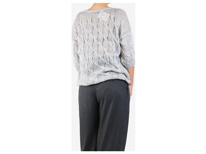 Autre Marque Grau glitzernder Kabelstrick-Cardigan - Größe UK 12 - Ansicht 2