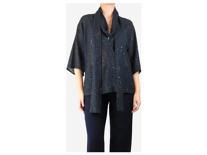 Brunello Cucinelli Charcoal sequined snap-button blouse - size S Grey - view 3