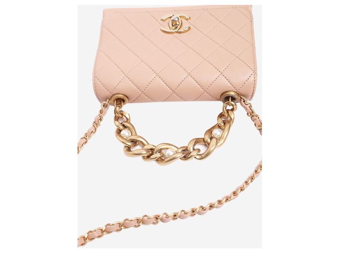 Chanel Mini borsa a tracolla con catena di perle rosa polveroso - vista 3