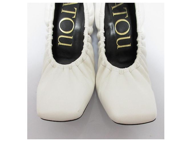 Autre Marque Patou Drawstring Leather Square Toe Block Heel Pumps White - view 2