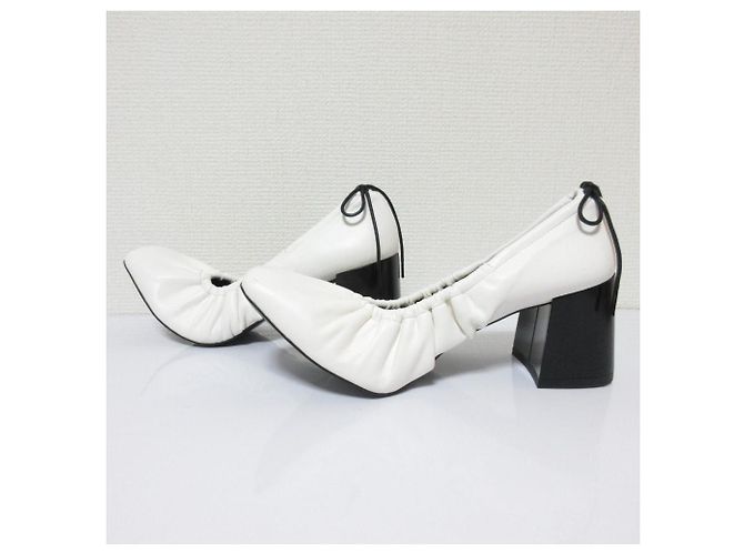 Autre Marque Patou Drawstring Leather Square Toe Block Heel Pumps White - view 3