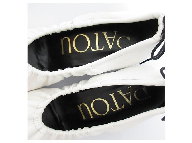 Autre Marque Patou Drawstring Leather Square Toe Block Heel Pumps White - view 5