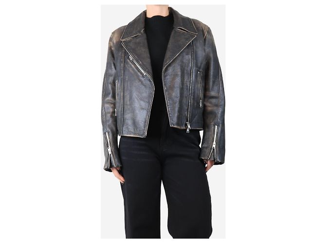 Frame Denim Schwarze, abgenutzte Lederjacke - Größe S - Ansicht 3