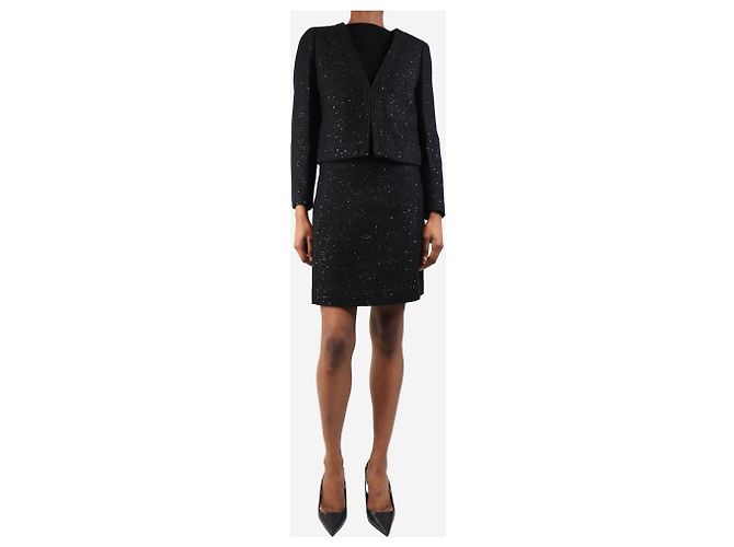 J.Crew Completo giacca in tweed nero con paillettes e gonna - taglia UK 8 - vista 3