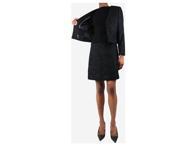 J.Crew Completo giacca in tweed nero con paillettes e gonna - taglia UK 8 - vista 4
