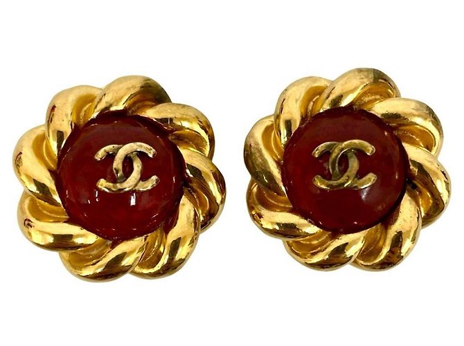 Chanel Gripoa Coco Mark Farbstein-Ohrclip Rot Golden - Ansicht 3