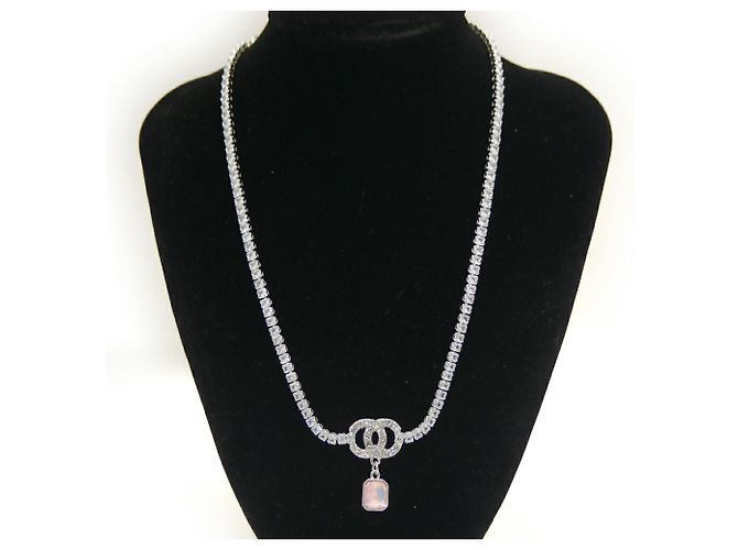 Collar de tenis con colgante Coco Mark de cristal rosa de CHANEL - vista 6