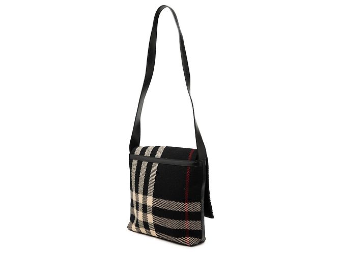Borsa a spalla in lana a quadri mega nera Burberry Nero - vista 2