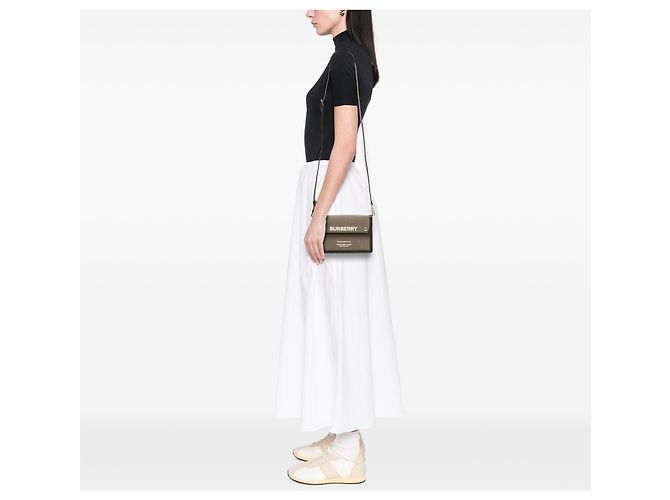 Borsa a tracolla Burberry in tela grigia Horseferry Note Marrone - vista 11