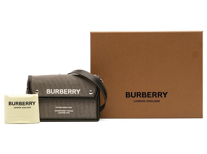 Borsa a tracolla Burberry in tela grigia Horseferry Note Marrone - vista 12