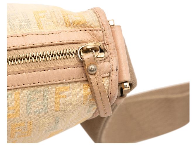 Fendi Beige Zucchino Canvas F Charm Crossbody - vista 7