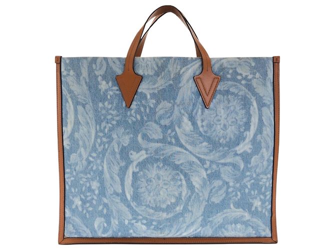 Borsa Tote in Denim Versace Marrone Blu - vista 2