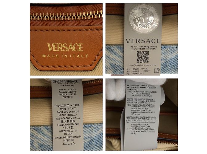 Borsa Tote in Denim Versace Marrone Blu - vista 4