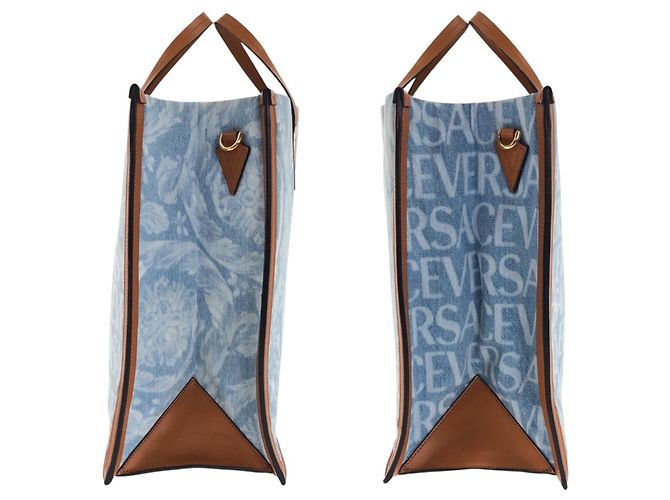 Borsa Tote in Denim Versace Marrone Blu - vista 8