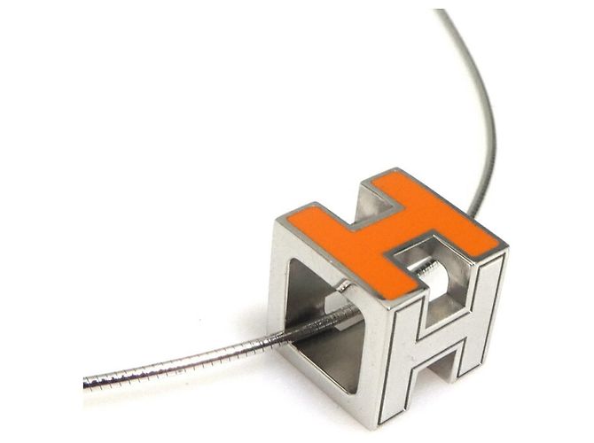 Collana H Cube Hermès Argento Arancione - vista 2