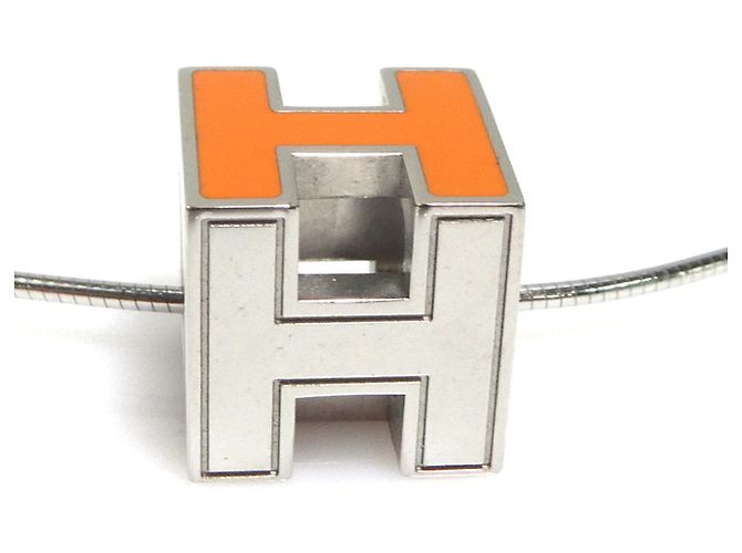 Collana H Cube Hermès Argento Arancione - vista 3