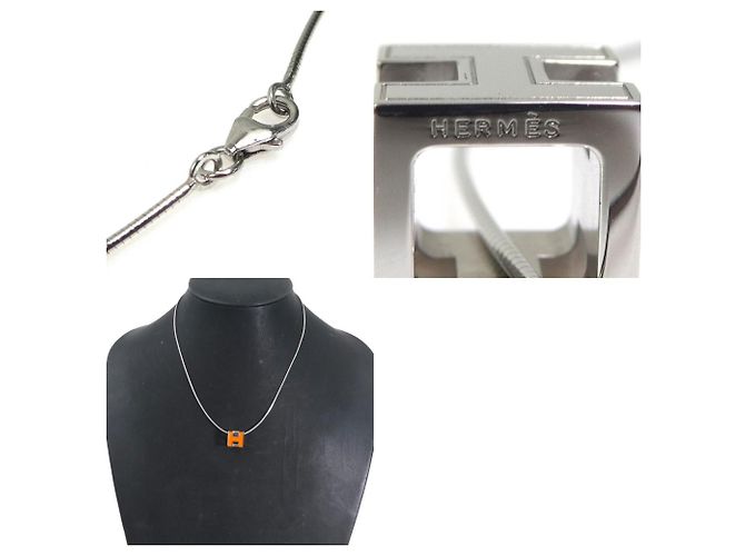 Collana H Cube Hermès Argento Arancione - vista 5