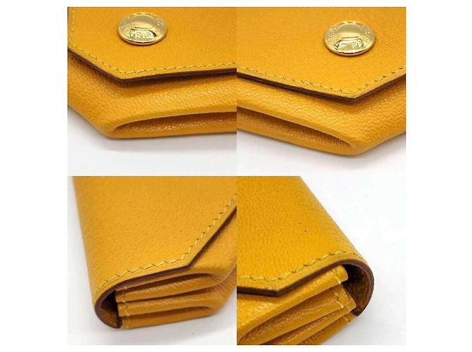 Monedero Hermès Levain Quatre en cuero de cabra amarillo - vista 5