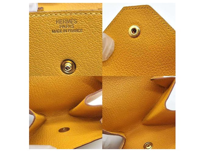 Monedero Hermès Levain Quatre en cuero de cabra amarillo - vista 6