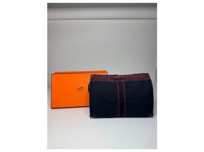 Vintage Hermès Canvas Clutch in Lila und Schwarz - Ansicht 2
