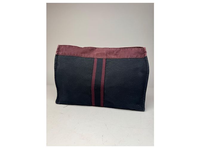 Vintage Hermès Canvas Clutch in Lila und Schwarz - Ansicht 3