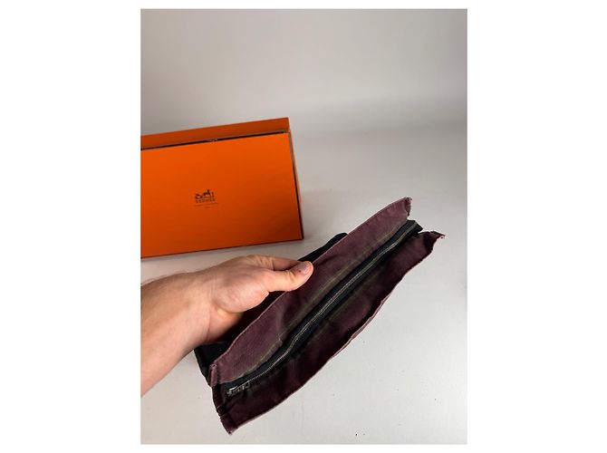Vintage Hermès Canvas Clutch in Lila und Schwarz - Ansicht 4