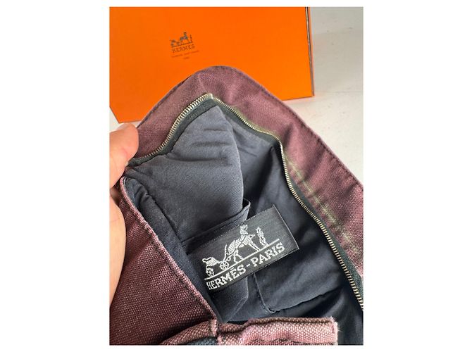 Vintage Hermès Canvas Clutch in Lila und Schwarz - Ansicht 5