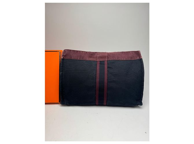 Vintage Hermès Canvas Clutch in Lila und Schwarz - Ansicht 8