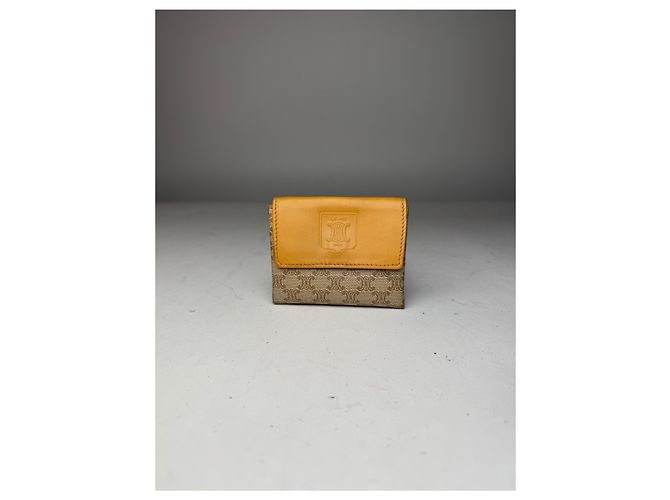 Triomphe Céline Vintage Celine Paris Leather Purse beige Yellow - view 10