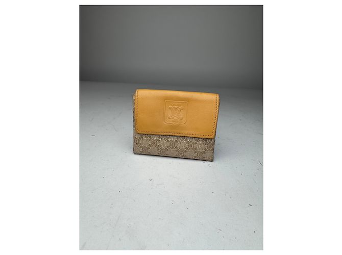 Triomphe Céline Vintage Celine Paris Leather Purse beige Yellow - view 3
