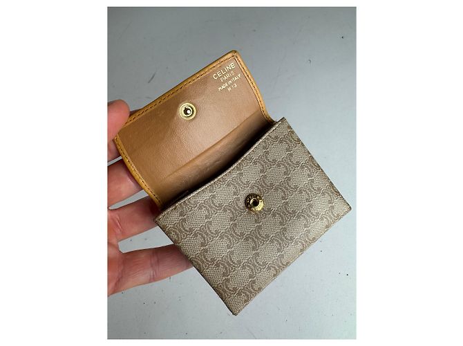 Triomphe Céline Vintage Celine Paris Leather Purse beige Yellow - view 4