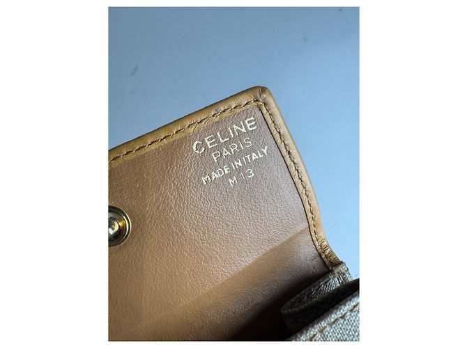 Triomphe Céline Vintage Celine Paris Leather Purse beige Yellow - view 5