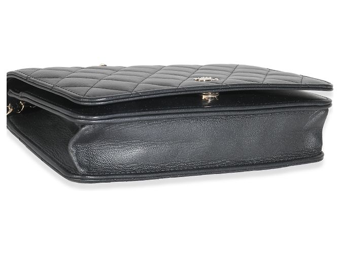 Wallet On Chain Cartera de Perlas de Cordero Gris Oscuro Iridiscente con Cadena de Chanel Castaño - vista 5