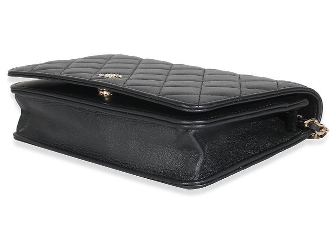 Wallet On Chain Cartera de Perlas de Cordero Gris Oscuro Iridiscente con Cadena de Chanel Castaño - vista 7
