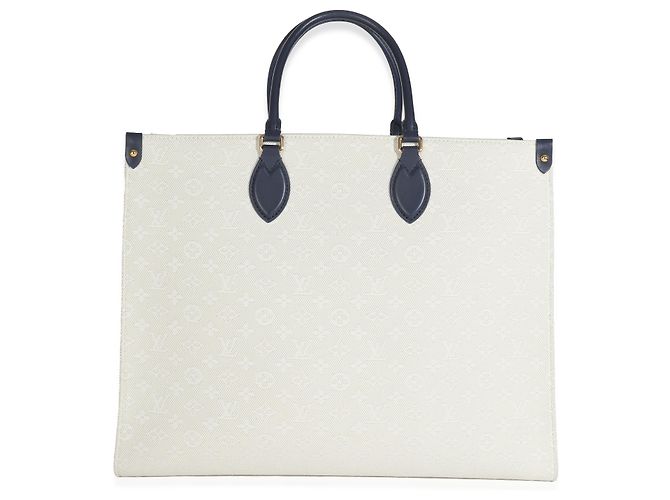 Louis Vuitton Blu Beige Jacquard Ricamato Tappezzato Monogram Hamptons Onthego G - vista 2