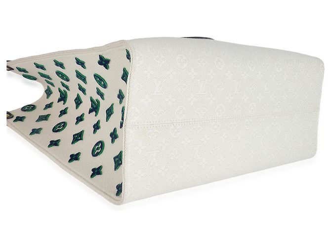 Louis Vuitton Blu Beige Jacquard Ricamato Tappezzato Monogram Hamptons Onthego G - vista 7