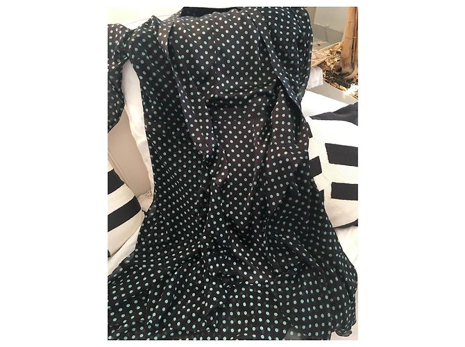 Vestido Apostrophe de seda com bolinhas verdes e preto - vista 2