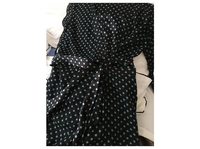 Vestido Apostrophe de seda com bolinhas verdes e preto - vista 4
