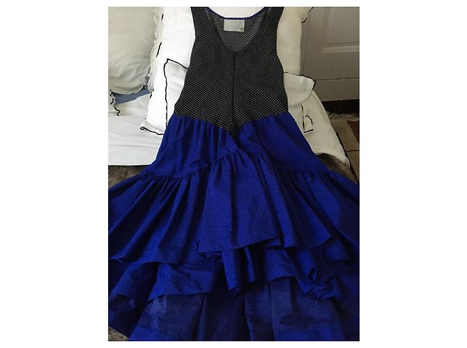 Autre Marque Jacques Gratz Cocktailkleid Blau Satin mit Punkten - Ansicht 2