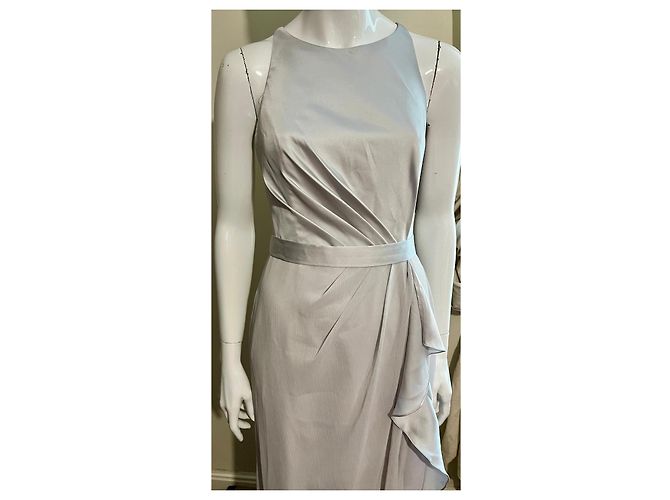 Vera Wang Abito da sera argento in satin e chiffon Grigio - vista 2