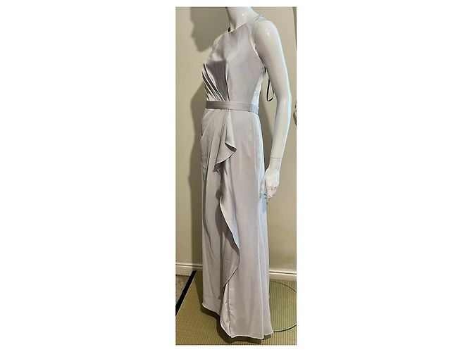Vera Wang Abito da sera argento in satin e chiffon Grigio - vista 3
