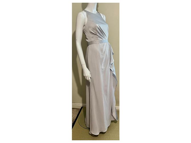 Vera Wang Abito da sera argento in satin e chiffon Grigio - vista 4