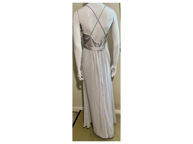 Vera Wang Abito da sera argento in satin e chiffon Grigio - vista 5