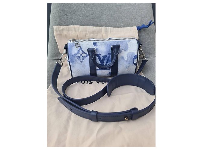 Borsa a tracolla Keepall XS Monogram Watercolor Bianco Blu di Louis Vuitton - vista 11