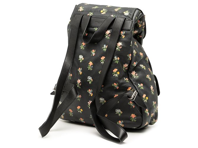 Schwarzer Leder-Rucksack mit Prairie-Blumenmuster von Saint Laurent - Ansicht 2