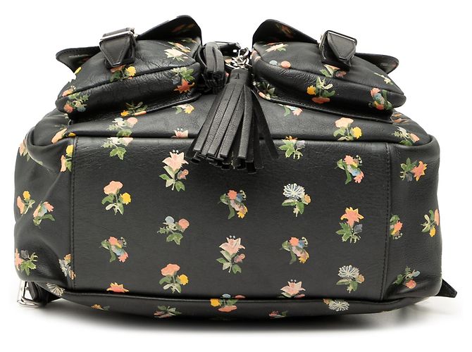 Schwarzer Leder-Rucksack mit Prairie-Blumenmuster von Saint Laurent - Ansicht 3