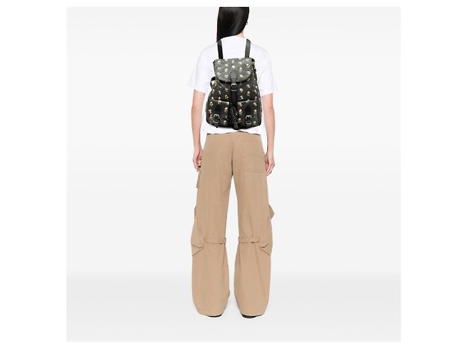 Schwarzer Leder-Rucksack mit Prairie-Blumenmuster von Saint Laurent - Ansicht 7